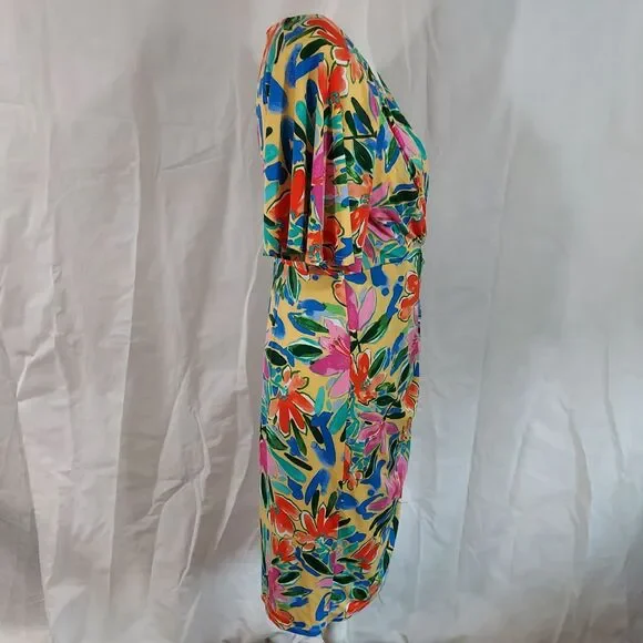 Maggy London Faux Wrap Dress Short Flutter Sleeves Womens Size 8 Colorful Floral - Picture 7 of 14